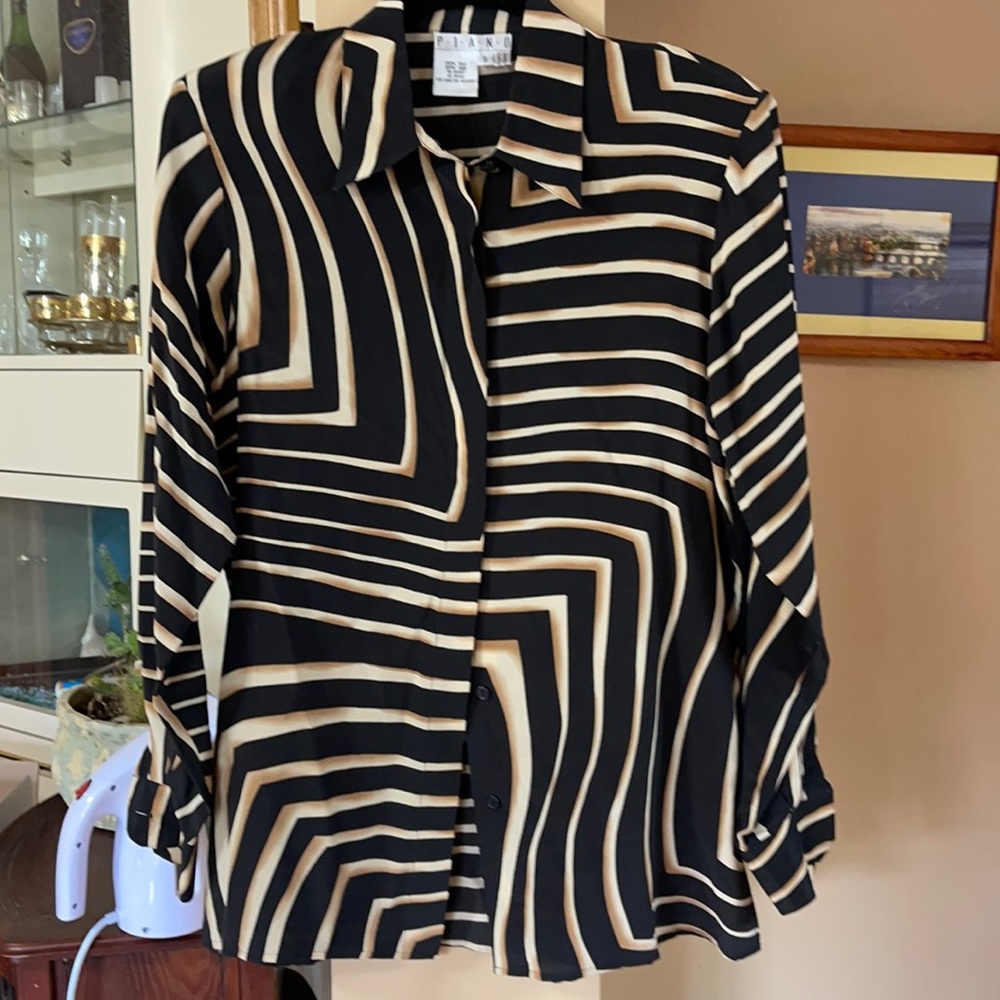 Piano silk button down blouse size S